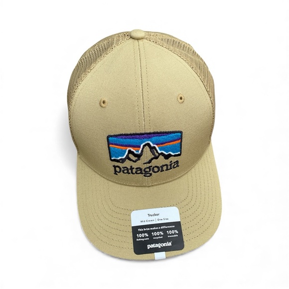Patagonia Khaki Trucker Hat with Vibrant Logo